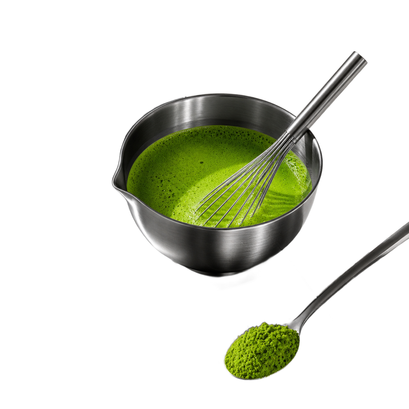 Whisking vivid green matcha