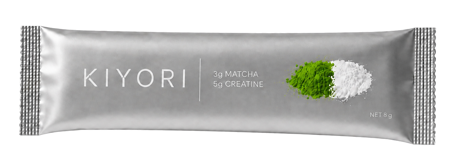 The new silver Kiyori matcha and creatine sachet