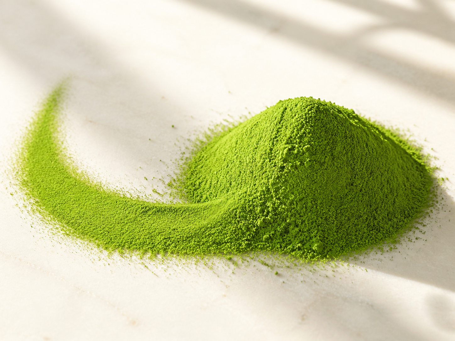 Vivid green Kiyori ceremonial matcha powder showing the intensity of the color